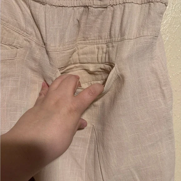 Free People Lotta Love Linen Trousers Pebble Tan Wide Leg Pants Size‎ 4 - Picture 6 of 9